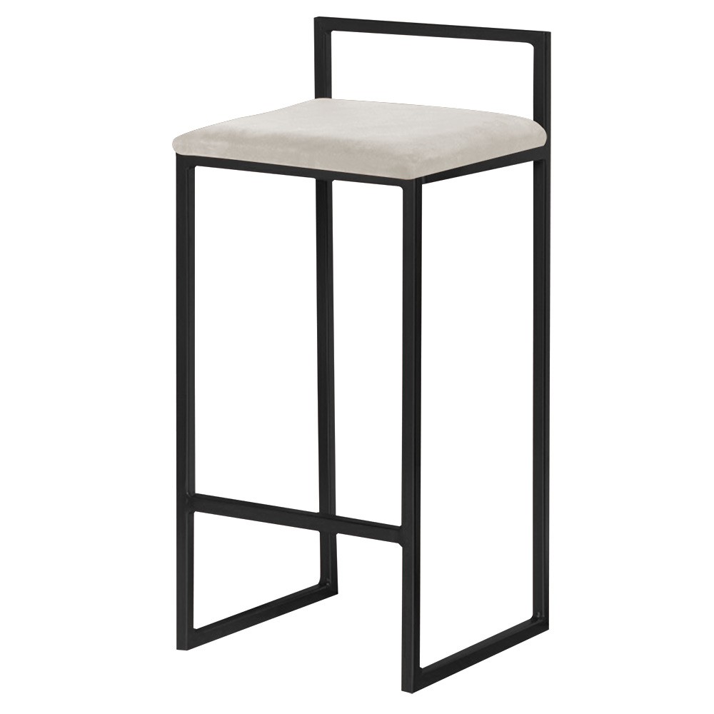 Banqueta Decorativa Jasmine Base Preto Suede Bege G41 - Gran Belo