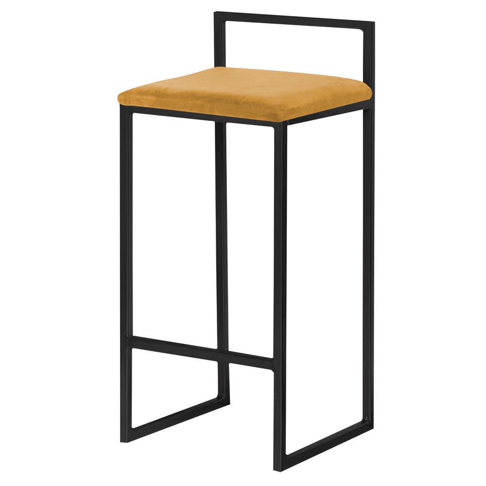 Banqueta Decorativa Jasmine Base Preto Suede Mostarda G41 - Gran Belo