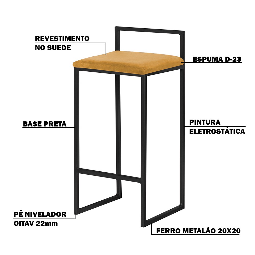 Banqueta Decorativa Jasmine Base Preto Suede Mostarda G41 - Gran Belo
