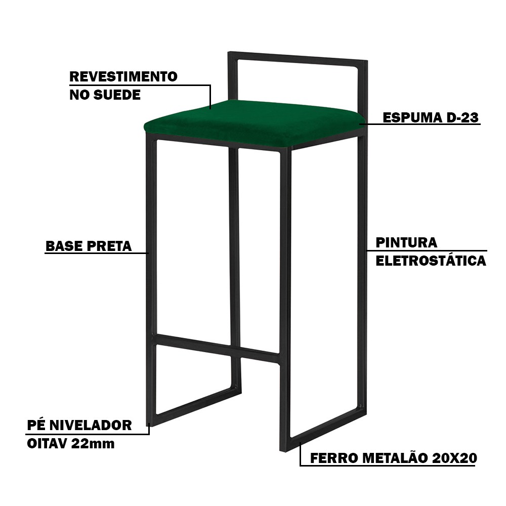 Banqueta Decorativa Jasmine Base Preto Suede Verde G41 - Gran Belo