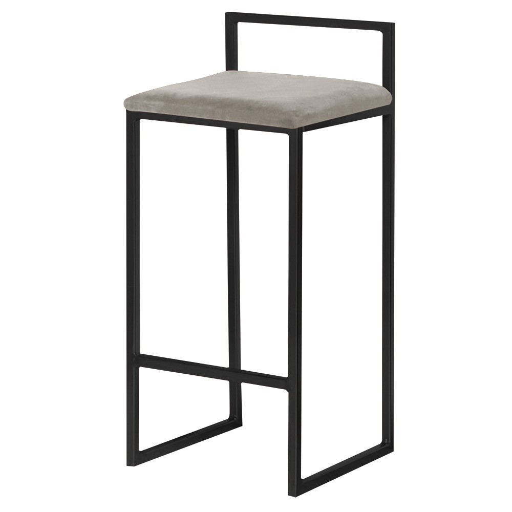 Banqueta Decorativa Jasmine Base Preto Veludo Cinza - Gran Belo