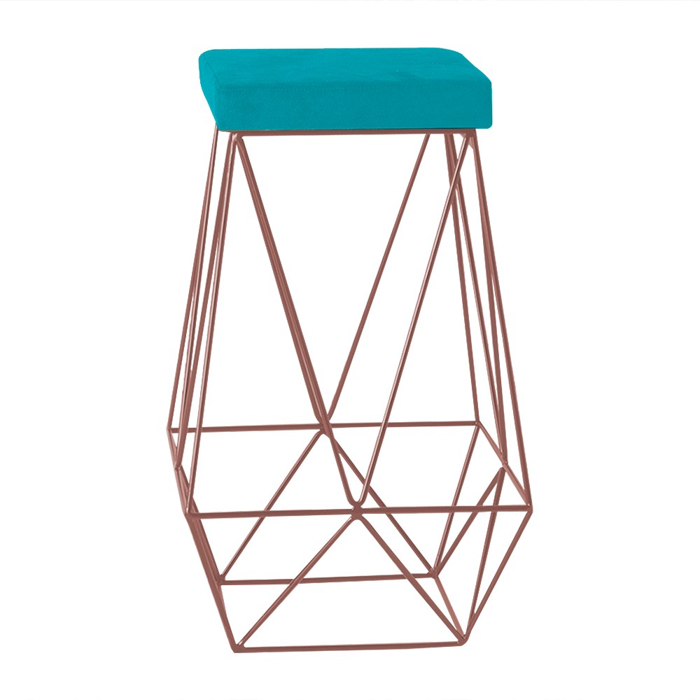 Banqueta Decorativa Kathy Base Bronze Suede Azul Claro - Gran Belo
