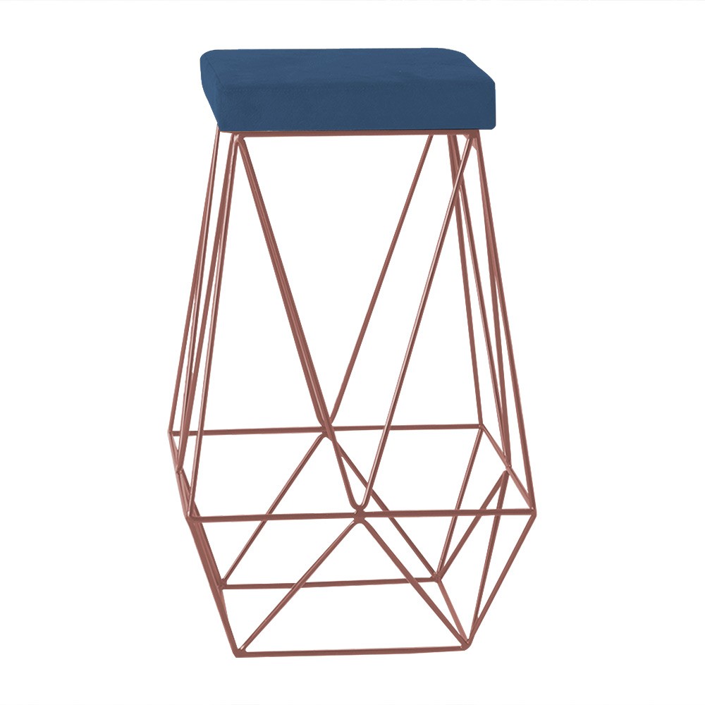 Banqueta Decorativa Kathy Base Bronze Suede Azul Marinho - Gran Belo
