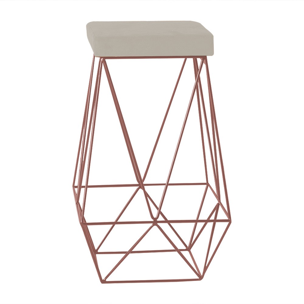 Banqueta Decorativa Kathy Base Bronze Suede Bege G41 - Gran Belo