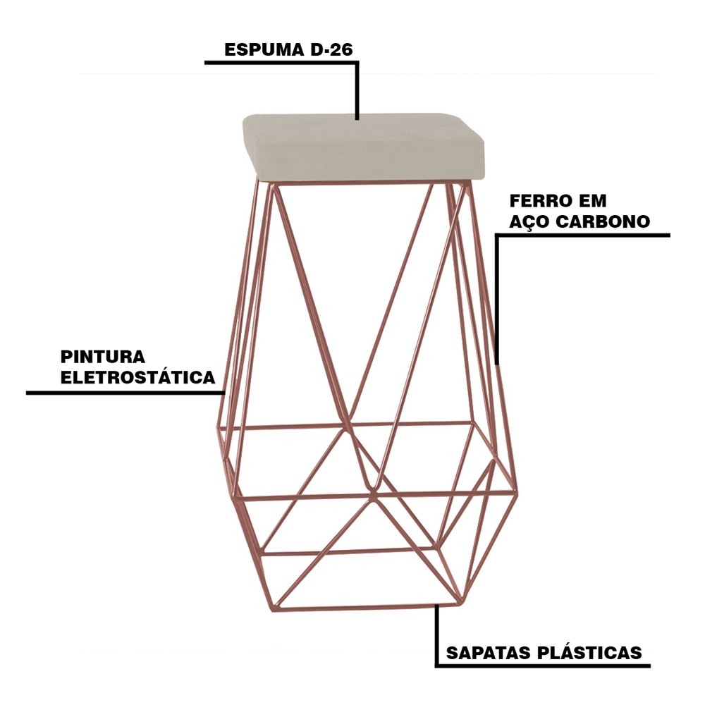 Banqueta Decorativa Kathy Base Bronze Suede Bege G41 - Gran Belo