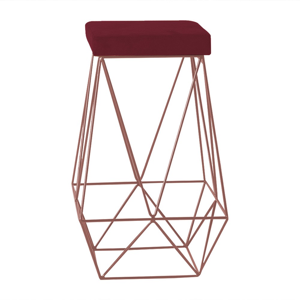 Banqueta Decorativa Kathy Base Bronze Suede Bordô G41 - Gran Belo