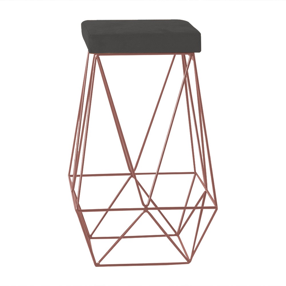 Banqueta Decorativa Kathy Base Bronze Suede Cinza G41 - Gran Belo