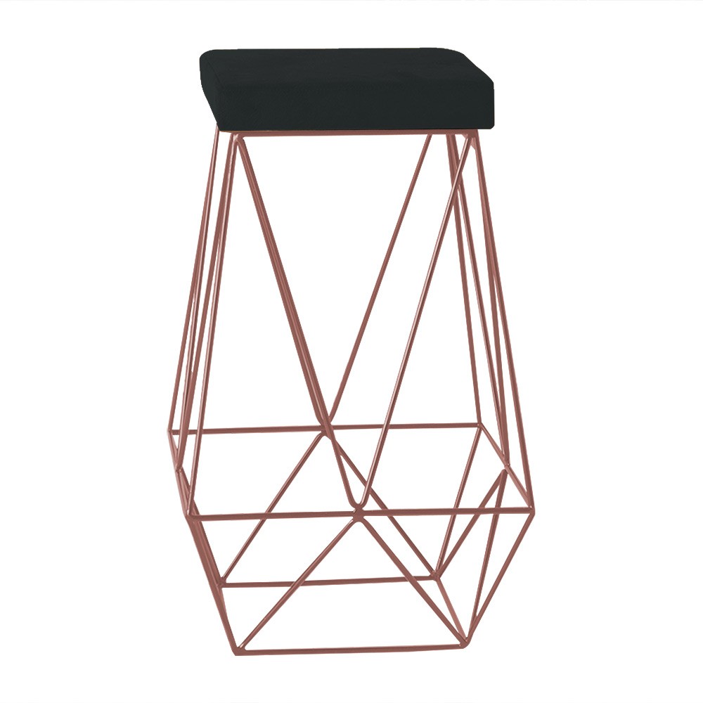 Banqueta Decorativa Kathy Base Bronze Suede Preto G41 - Gran Belo