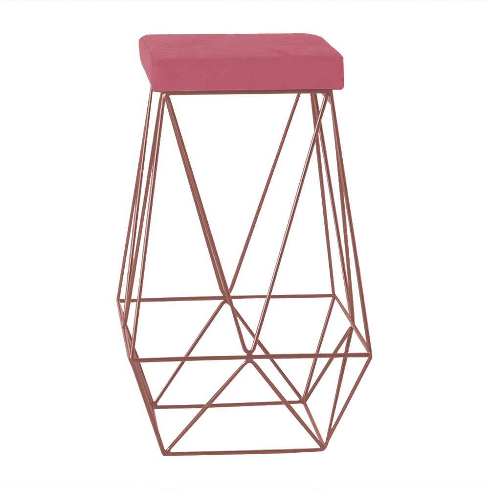 Banqueta Decorativa Kathy Base Bronze Suede Rosa G41 - Gran Belo