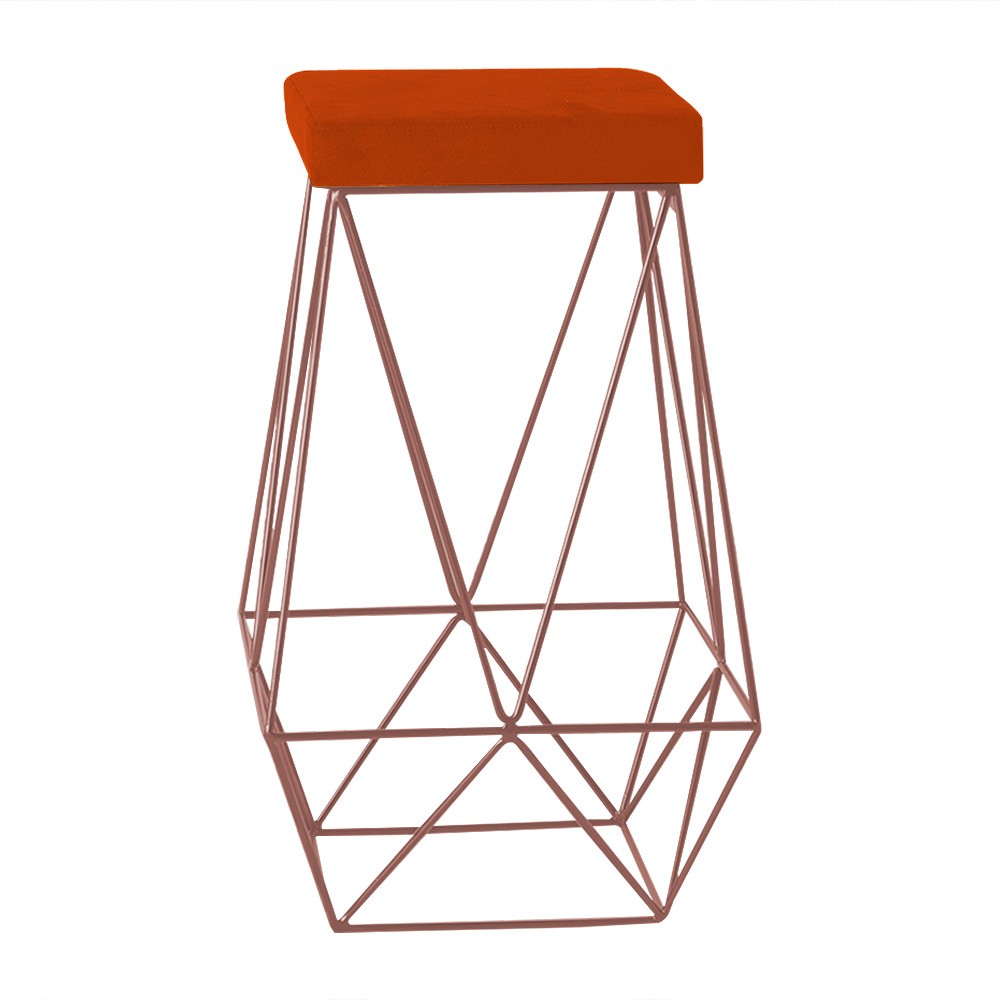 Banqueta Decorativa Kathy Base Bronze Suede Telha G41 - Gran Belo