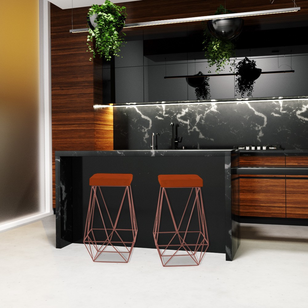 Banqueta Decorativa Kathy Base Bronze Suede Telha G41 - Gran Belo