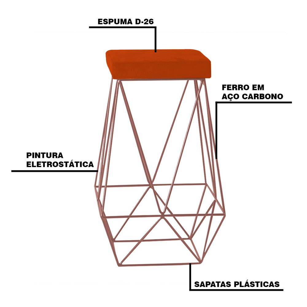 Banqueta Decorativa Kathy Base Bronze Suede Telha G41 - Gran Belo