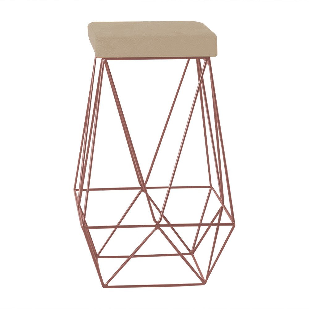 Banqueta Decorativa Kathy Base Bronze Veludo Bege - Gran Belo