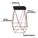 Banqueta Decorativa Kathy Base Bronze Veludo Preto G41 - Gran Belo
