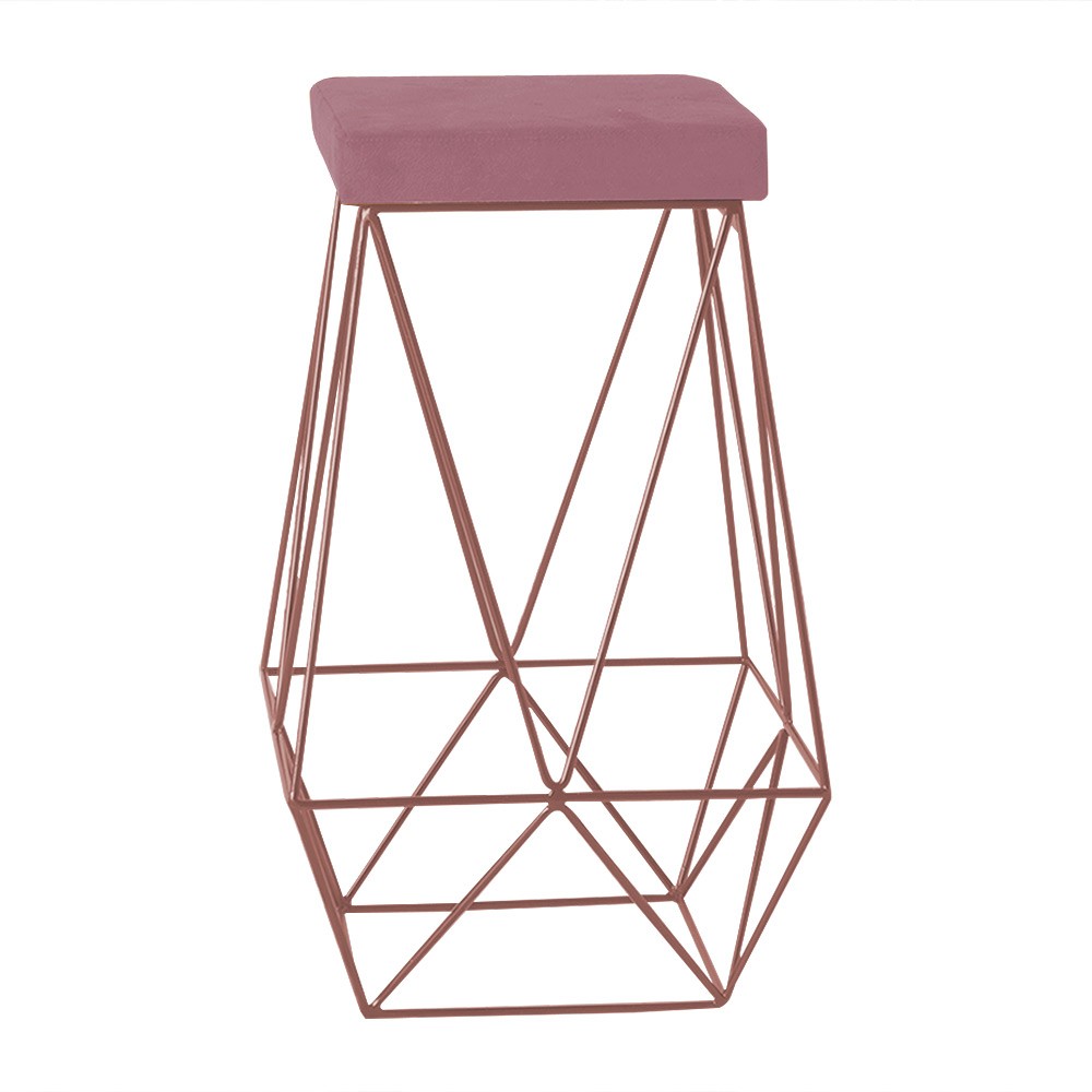Banqueta Decorativa Kathy Base Bronze Veludo Rosê G41 - Gran Belo