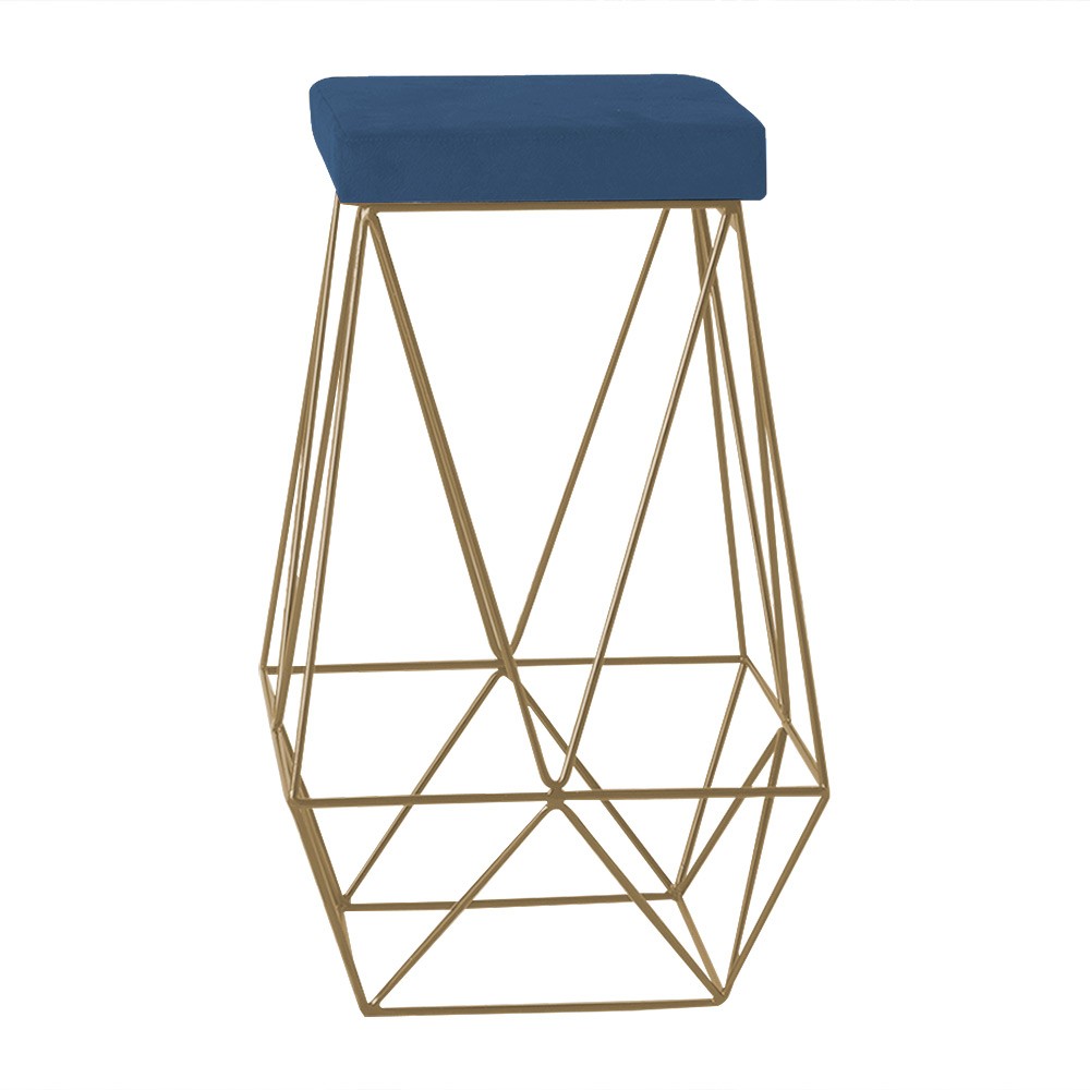 Banqueta Decorativa Kathy Base Gold Suede Azul Marinho G41 - Gran Belo