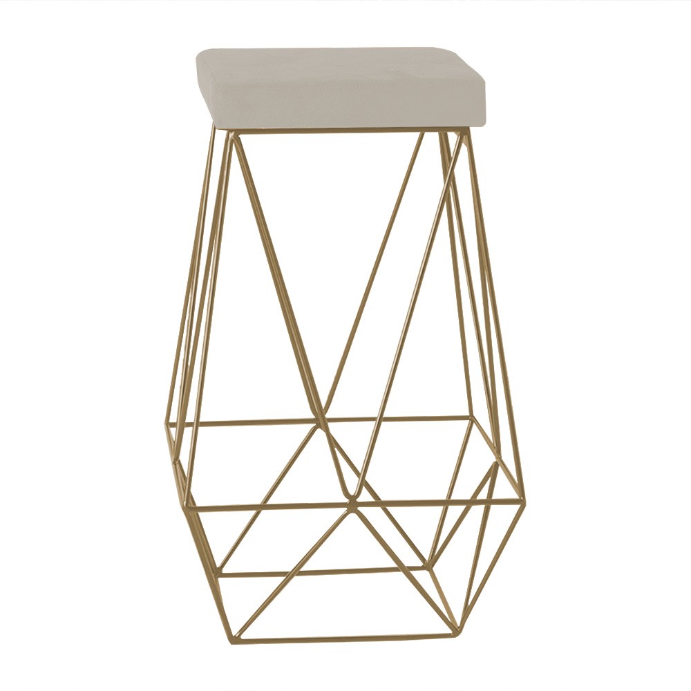Banqueta Decorativa Kathy Base Gold Suede Bege G41 - Gran Belo