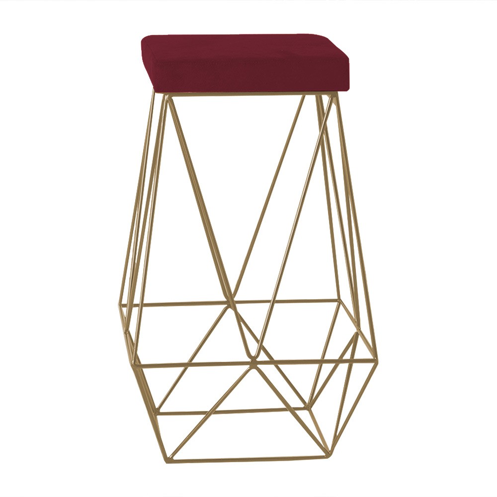 Banqueta Decorativa Kathy Base Gold Suede Bordô G41 - Gran Belo