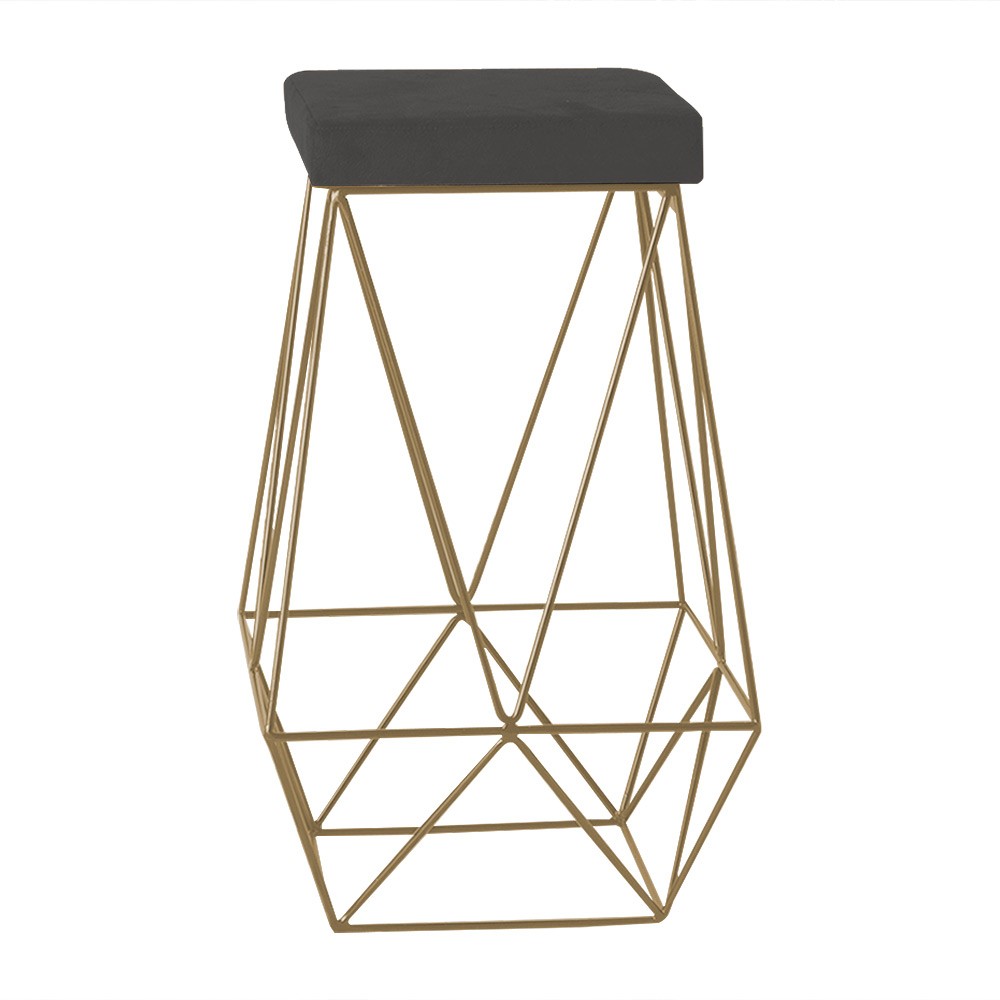 Banqueta Decorativa Kathy Base Gold Suede Cinza G41 - Gran Belo