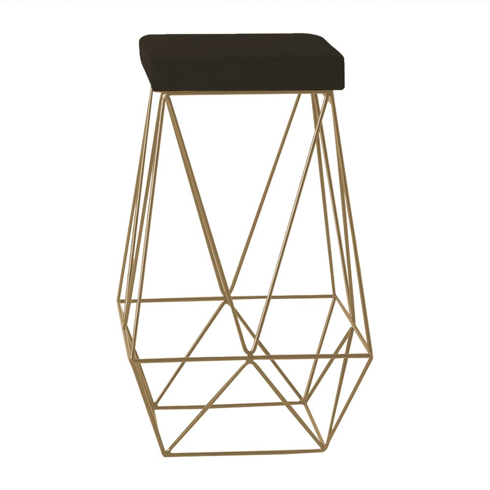 Banqueta Decorativa Kathy Base Gold Suede Marrom G41 - Gran Belo