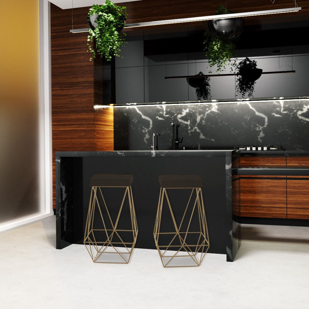 Banqueta Decorativa Kathy Base Gold Suede Marrom G41 - Gran Belo