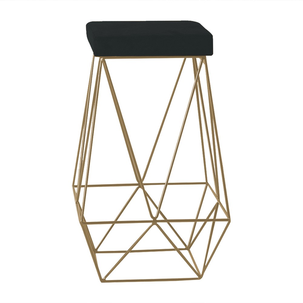 Banqueta Decorativa Kathy Base Gold Suede Preto G41 - Gran Belo