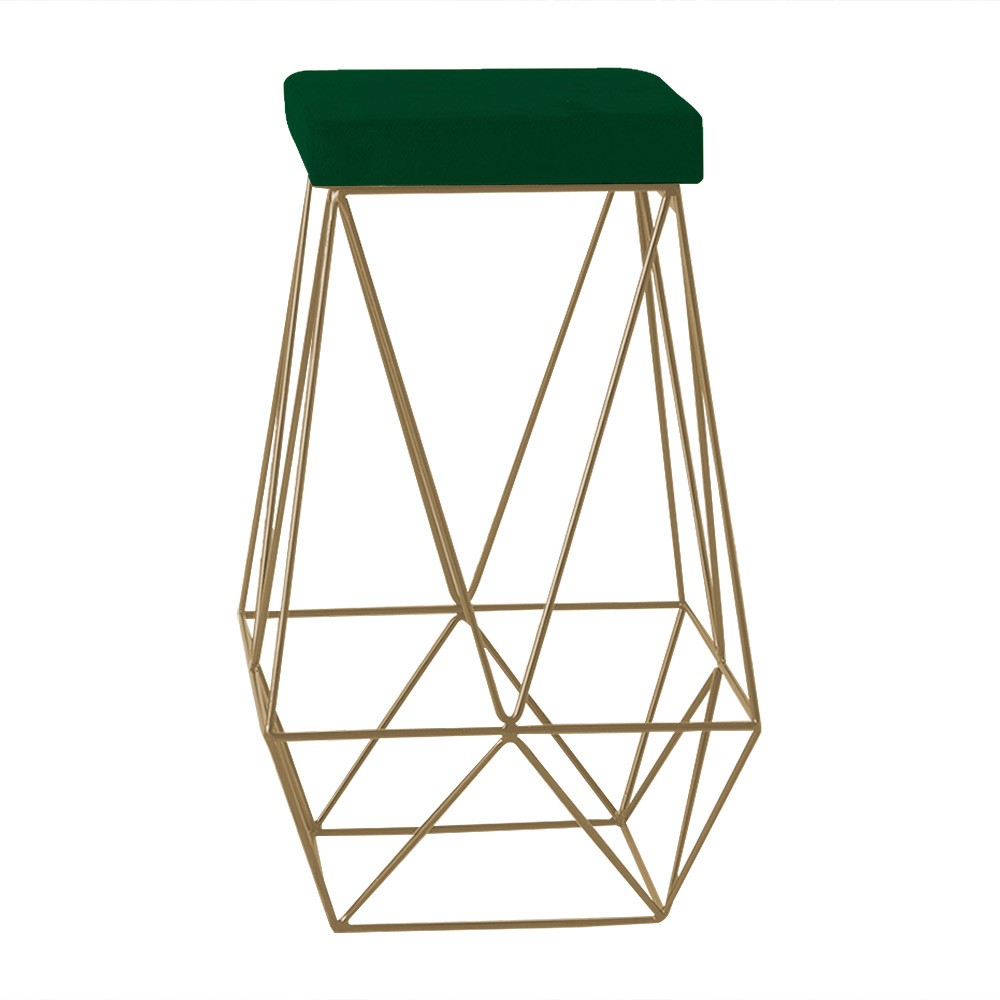 Banqueta Decorativa Kathy Base Gold Suede Verde G41 - Gran Belo