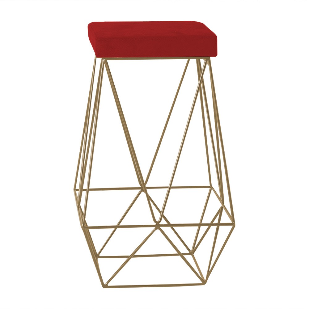 Banqueta Decorativa Kathy Base Gold Suede Vermelho G41 - Gran Belo