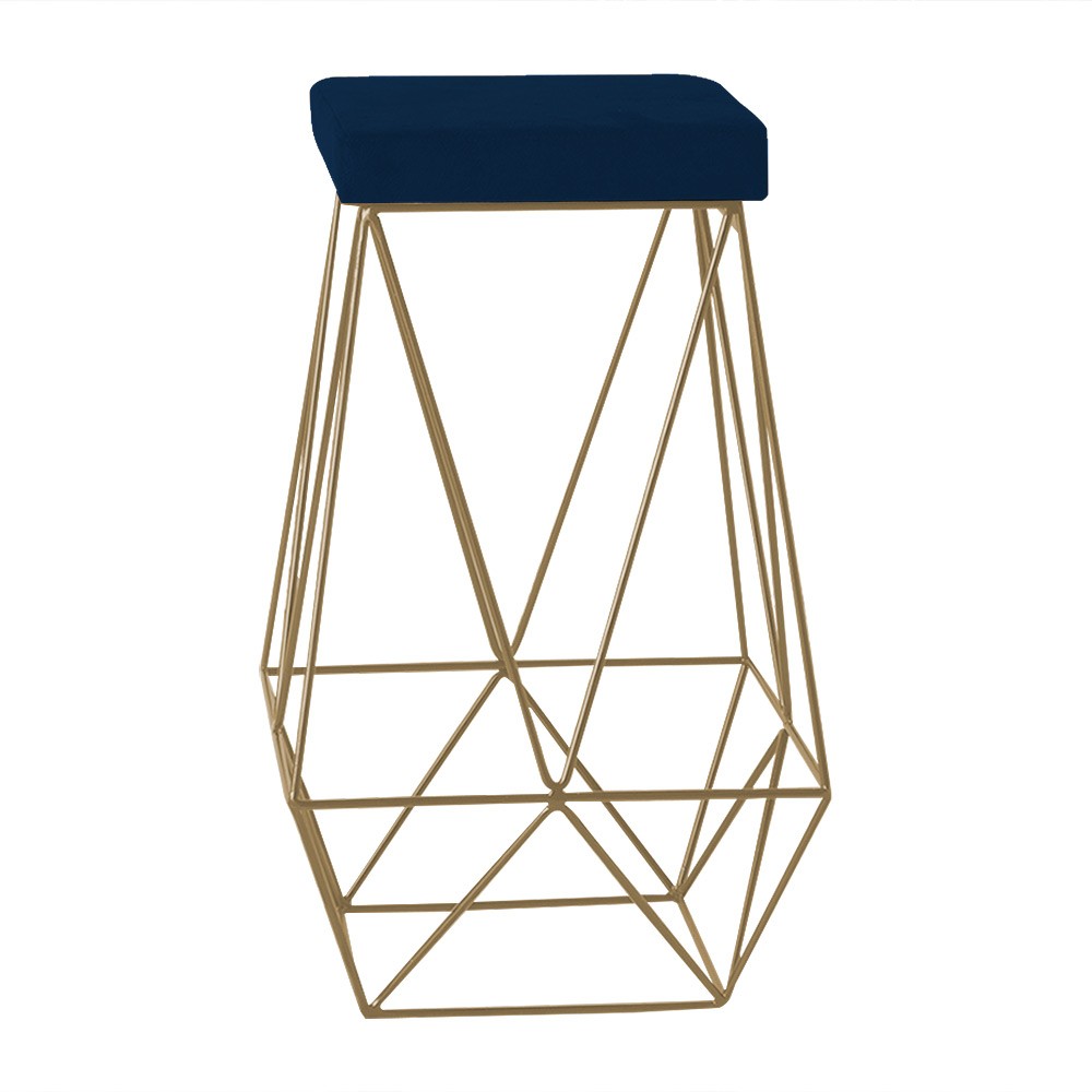 Banqueta Decorativa Kathy Base Gold Veludo Azul - Gran Belo