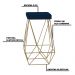 Banqueta Decorativa Kathy Base Gold Veludo Azul - Gran Belo