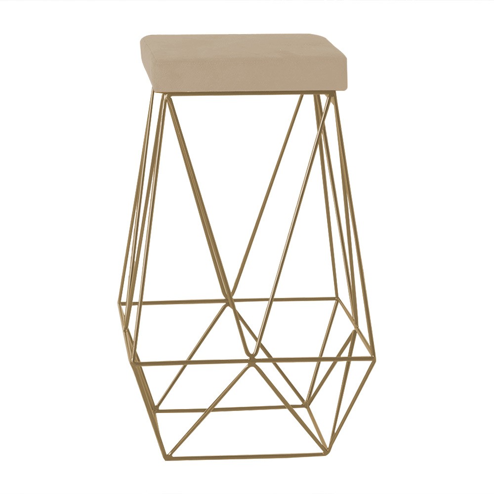 Banqueta Decorativa Kathy Base Gold Veludo Bege G41 - Gran Belo
