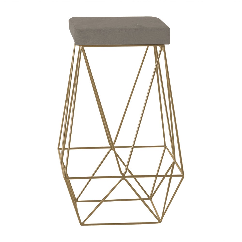 Banqueta Decorativa Kathy Base Gold Veludo Cinza G41 - Gran Belo
