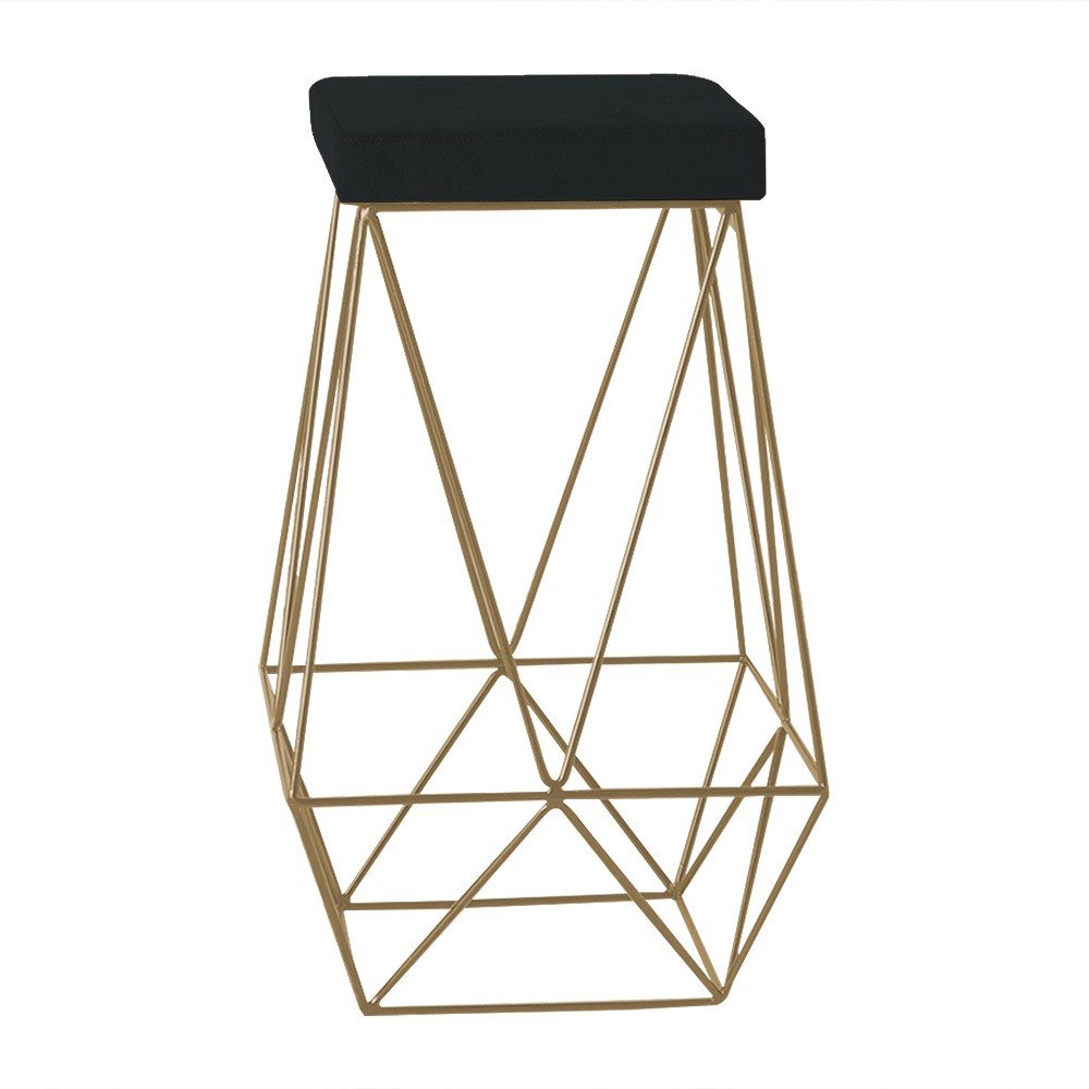 Banqueta Decorativa Kathy Base Gold Veludo Preto - Gran Belo