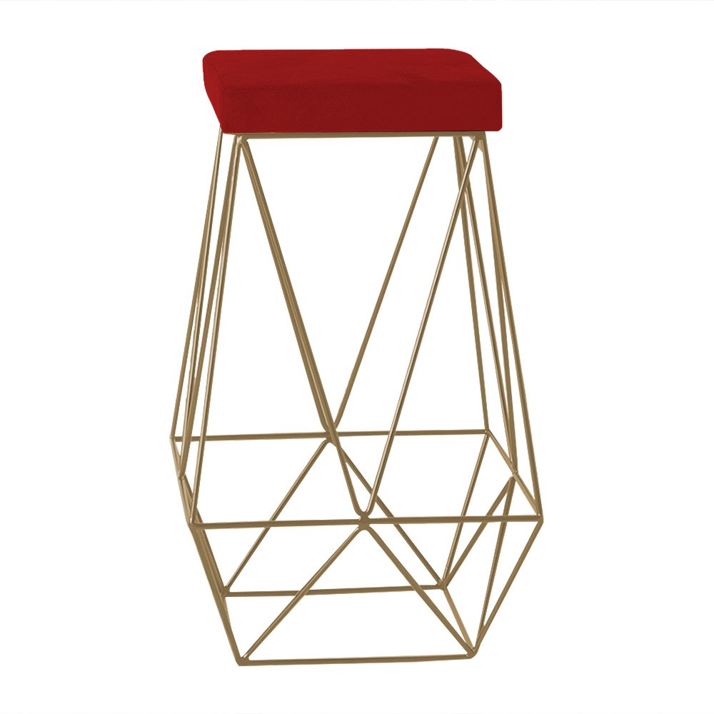 Banqueta Decorativa Kathy Base Gold Veludo Vermelho G41 - Gran Belo