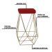 Banqueta Decorativa Kathy Base Gold Veludo Vermelho G41 - Gran Belo