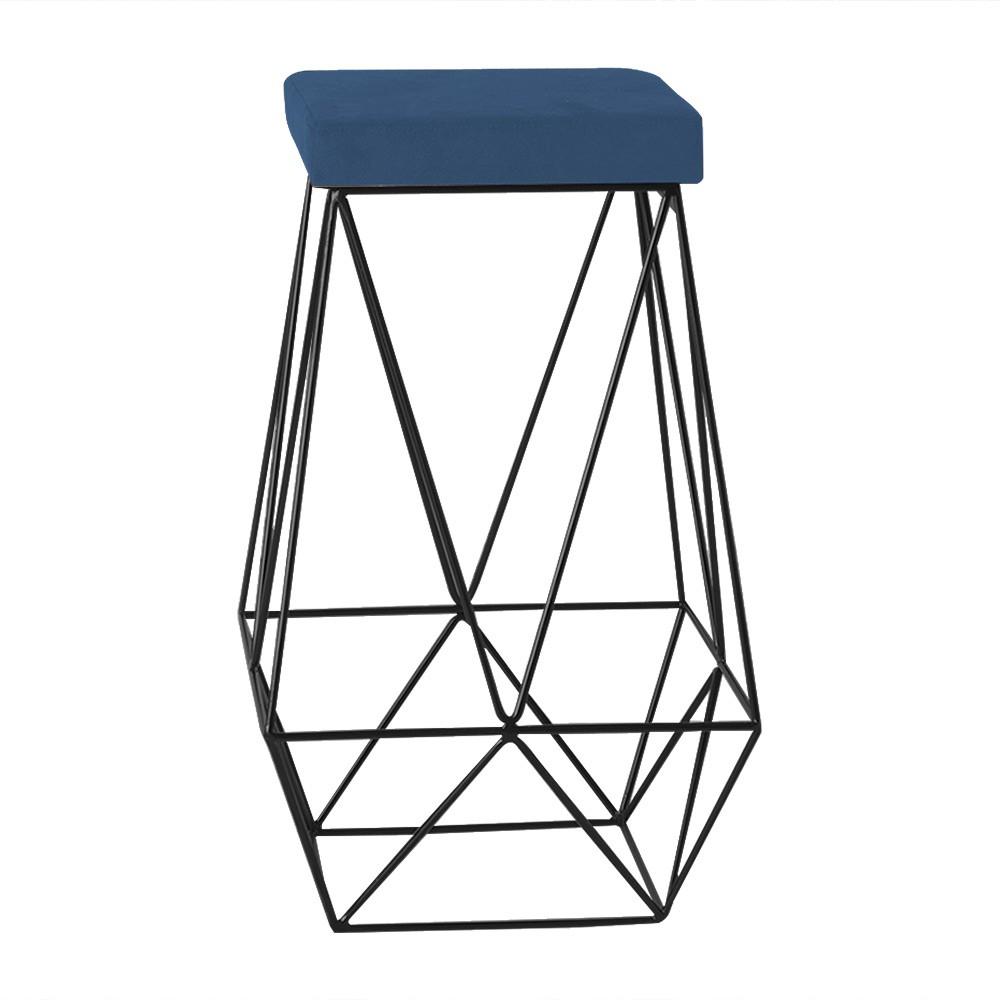 Banqueta Decorativa Kathy Base Preta Suede Azul Marinho - Gran Belo