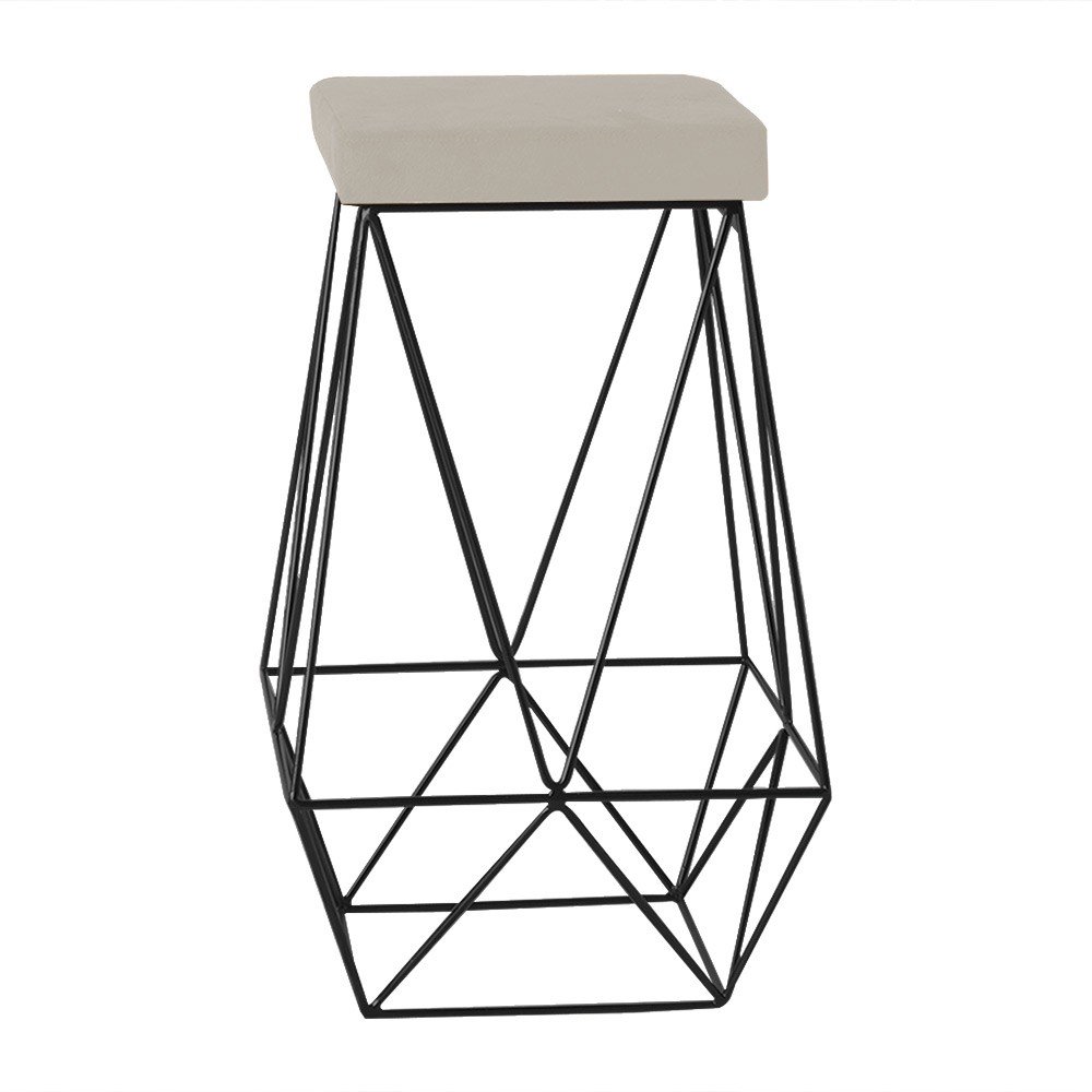 Banqueta Decorativa Kathy Base Preta Suede Bege G41 - Gran Belo