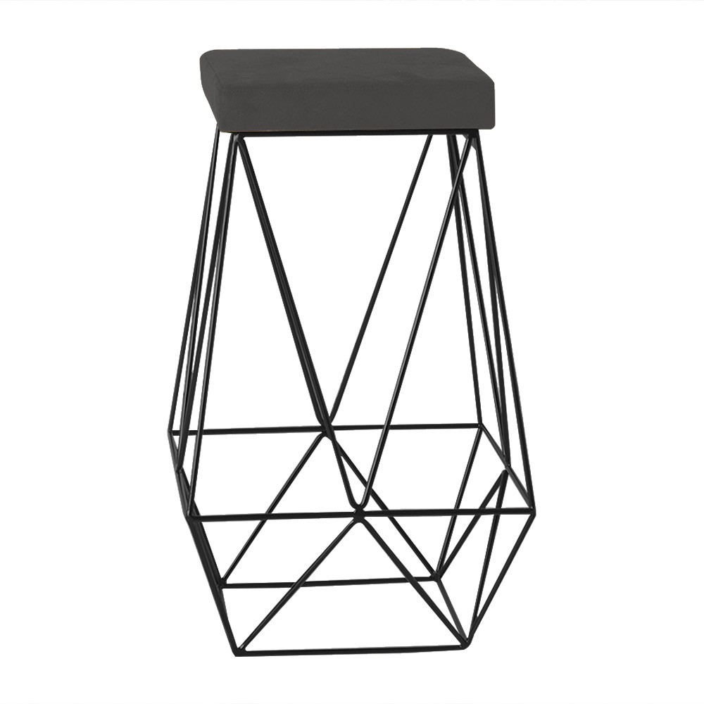 Banqueta Decorativa Kathy Base Preta Suede Cinza G41 - Gran Belo
