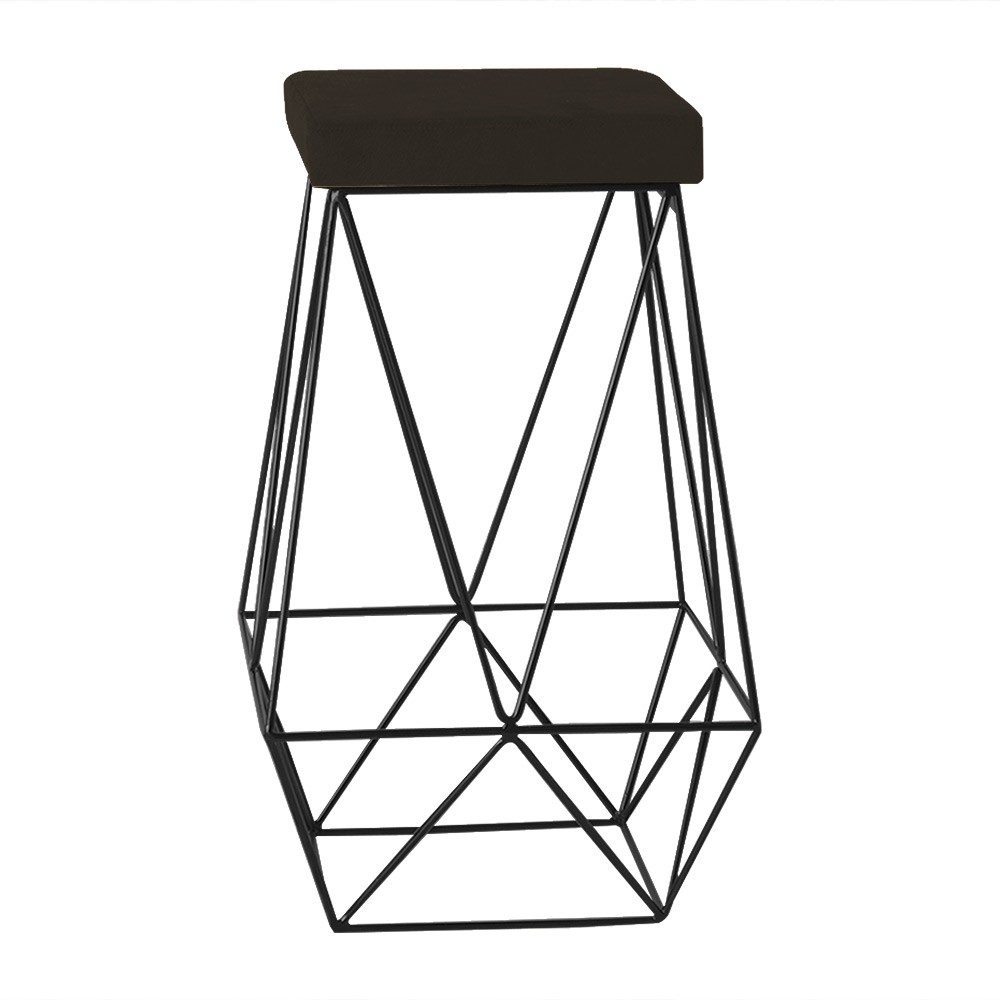 Banqueta Decorativa Kathy Base Preta Suede Marrom G41 - Gran Belo
