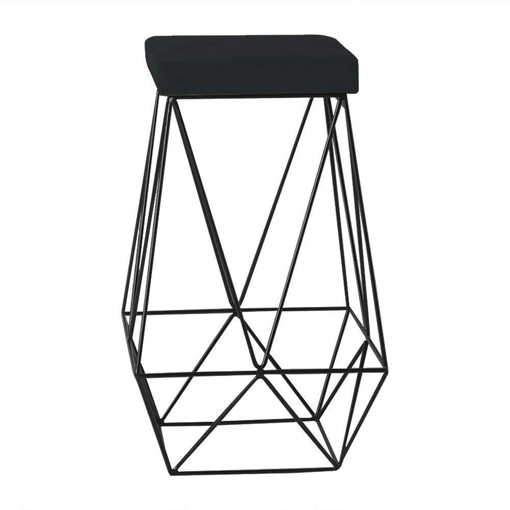 Banqueta Decorativa Kathy Base Preta Suede Preto - Gran Belo