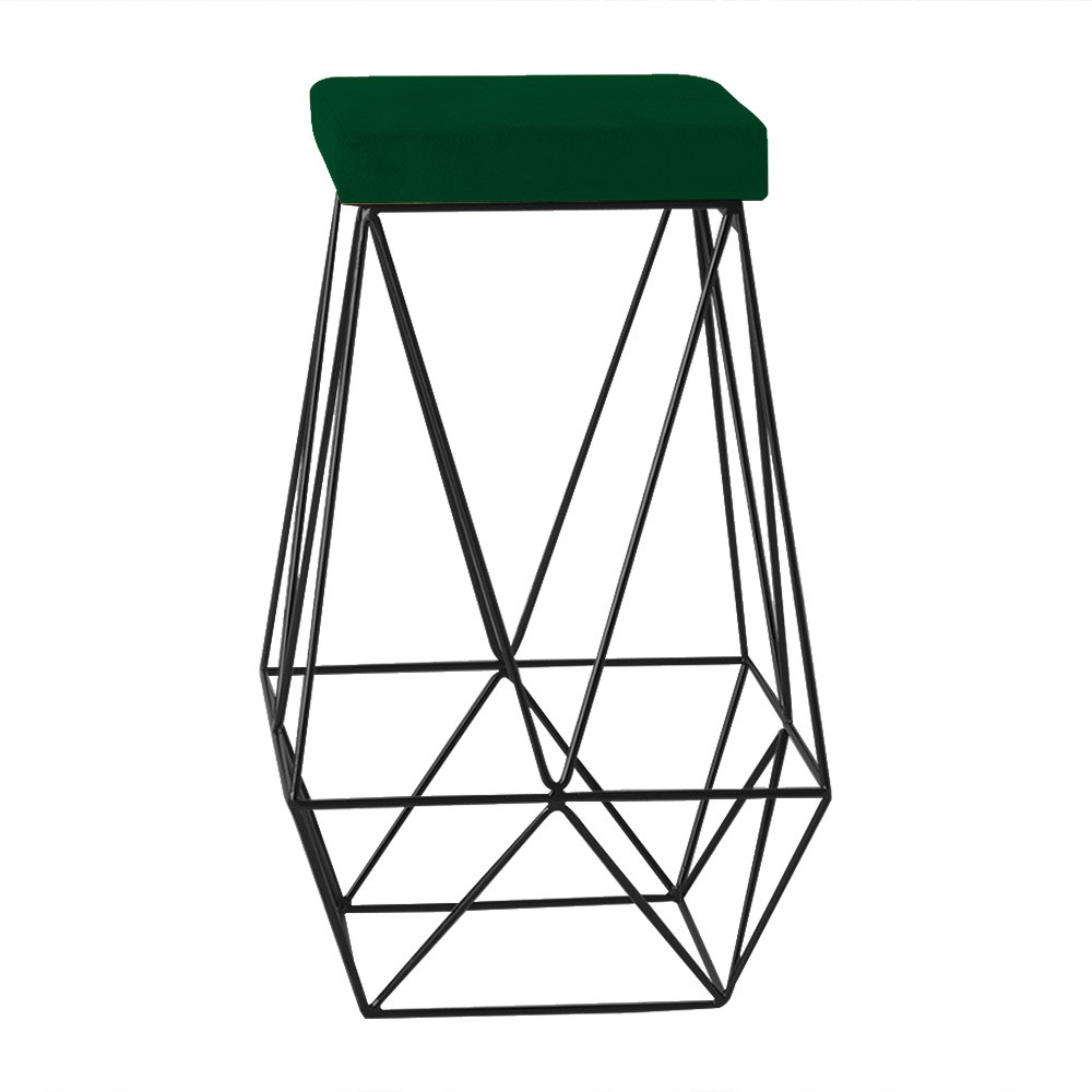 Banqueta Decorativa Kathy Base Preta Suede Verde G41 - Gran Belo