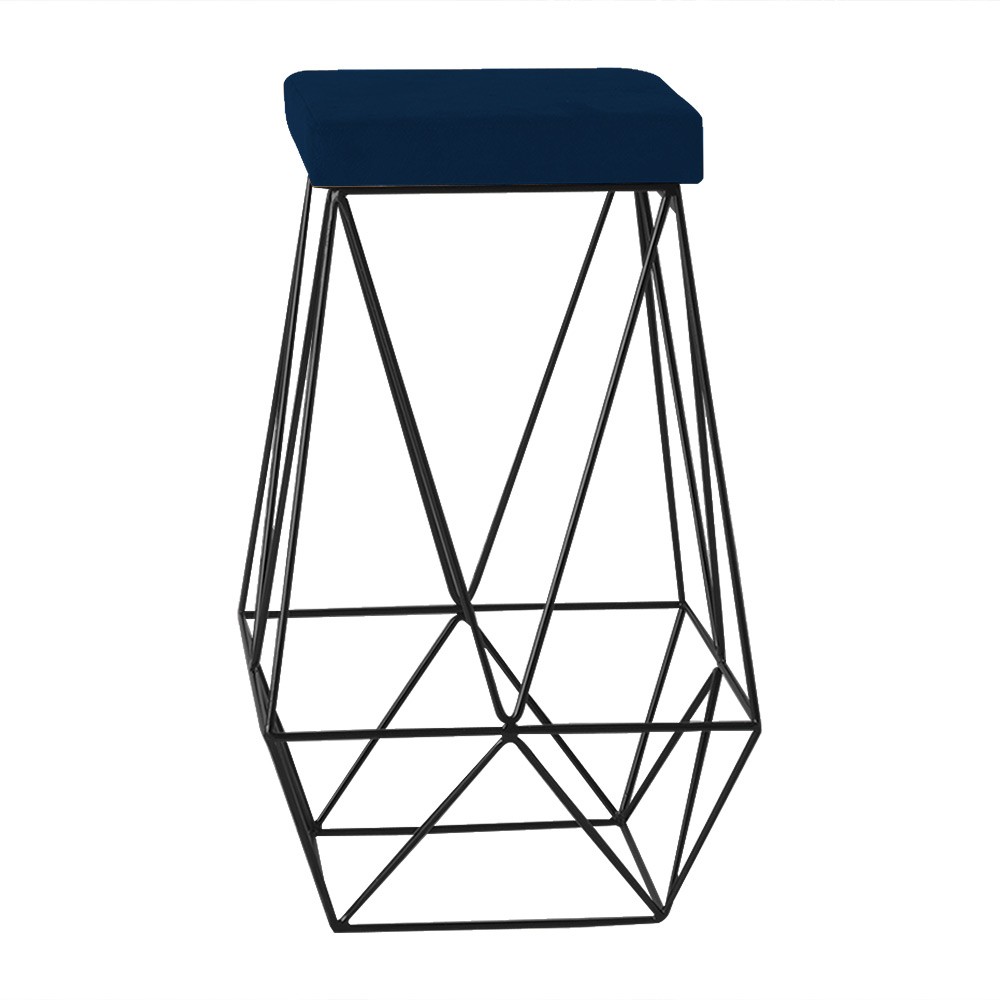 Banqueta Decorativa Kathy Base Preta Veludo Azul G41 - Gran Belo