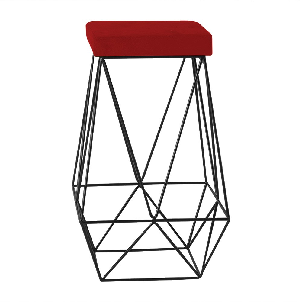 Banqueta Decorativa Kathy Base Preta Veludo Vermelho G41 - Gran Belo