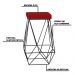 Banqueta Decorativa Kathy Base Preta Veludo Vermelho G41 - Gran Belo
