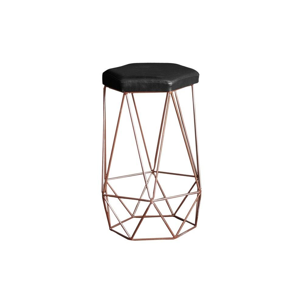 Banqueta Decorativa Rubel Base Bronze PU Sintético Preto G41 - Gran Belo