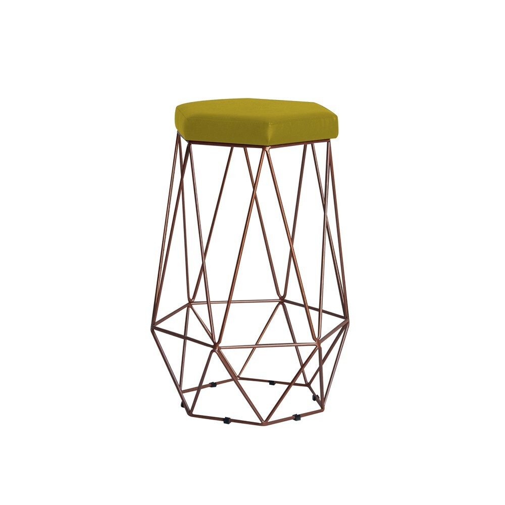 Banqueta Decorativa Rubel Base Bronze Suede Amarelo G41 - Gran Belo