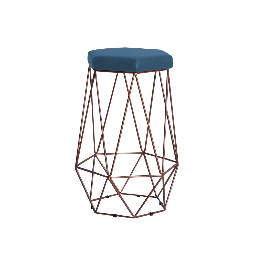 Banqueta Decorativa Rubel Base Bronze Suede Azul Marinho - Gran Belo