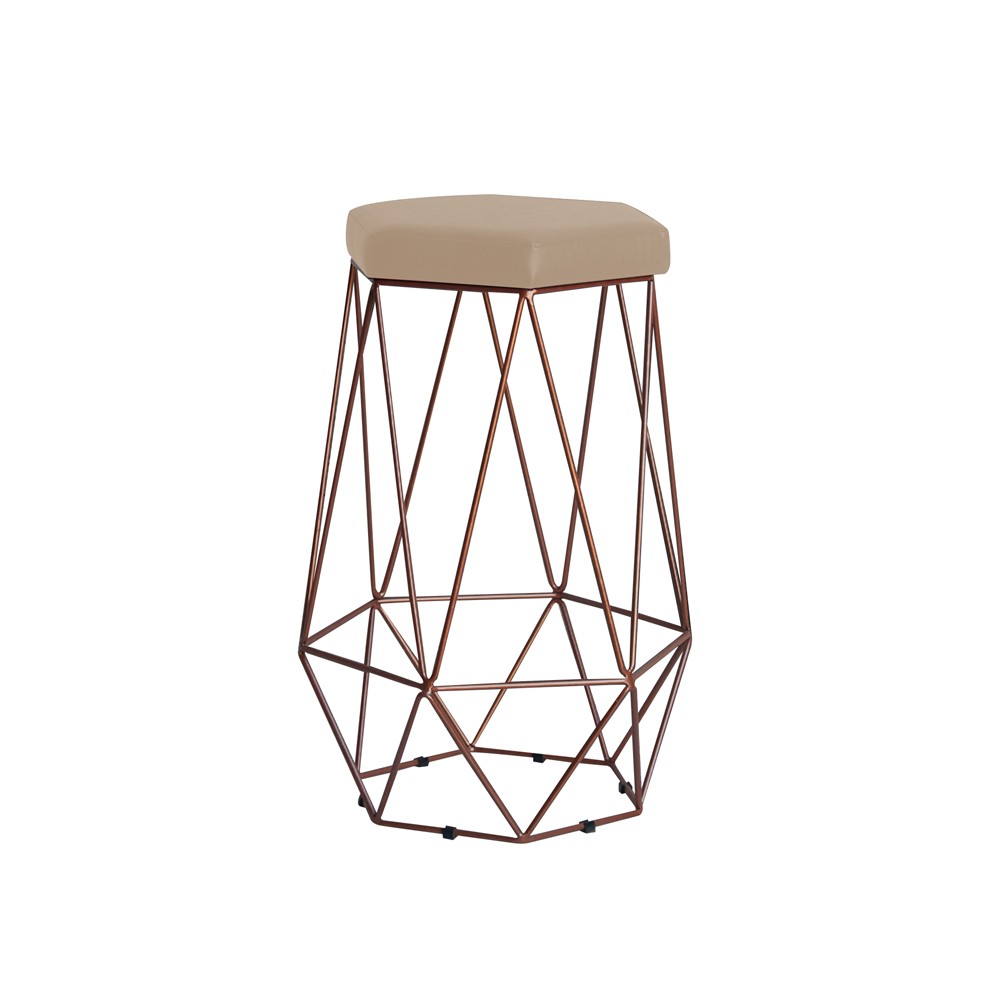 Banqueta Decorativa Rubel Base Bronze Suede Bege G41 - Gran Belo