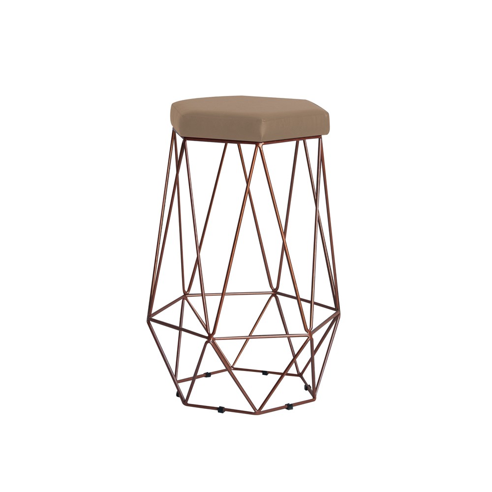 Banqueta Decorativa Rubel Base Bronze Suede Cappuccino G41 - Gran Belo