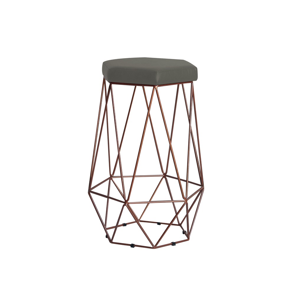 Banqueta Decorativa Rubel Base Bronze Suede Cinza G41 - Gran Belo